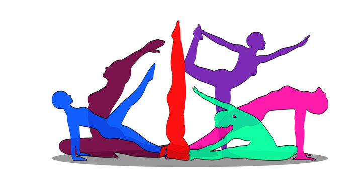 Siluetas de mujeres haciendo posturas de yoga y pilates