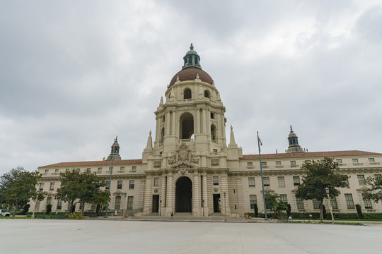 Afternoon cloudy view of The beautiful Pasadena City Hall at Los Angeles, California