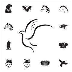 Silhouette dove icon. Set of animal icons. You can use in web or app icons