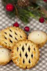 Lattice top mince pies on a christmas country table