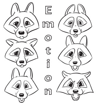 Set of contour heads of wolf -  Collection Vector emotions of wo