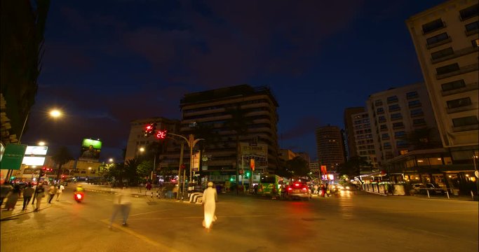 Timelapse Of A Busy Street Intersection In Nairobi After Sunset. Kenya, Africa