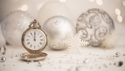 Ancient clock and Ney Year decoration balls