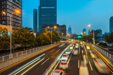 Fototapeta na wymiar traffic trails in downtown tianjin,china,asia.