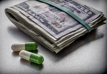 capsules up ticket dollar, concept of health copay