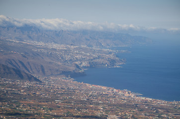 Fototapeta na wymiar Aerial photography of Tenerife island coastline with Sta Cruz de Tenerife city in the background