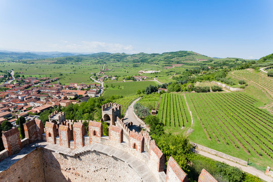 Soave town aerial view.Italian landscape