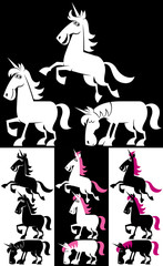 Unicorn Silhouette Set / Cartoon unicorn in 3 different poses, each pose in 4 versions. 