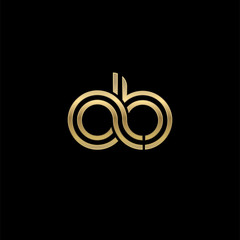 Initial lowercase letter ab, linked outline rounded logo, elegant golden color on black background