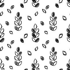 Abstract seamless hand drawn pattern. Modern grunge texture with botanical motif. Wax crayon drawn background.