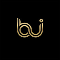 Initial lowercase letter bi, linked outline rounded logo, elegant golden color on black background