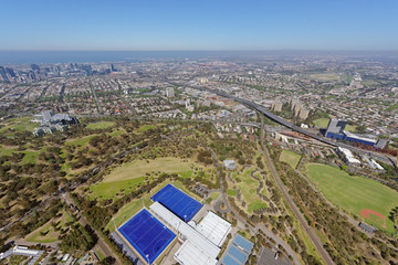 Aerial view of Royal Park, looking south-west towards Docklands