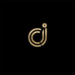 Initial lowercase letter ci, linked outline rounded logo, elegant golden color on black background