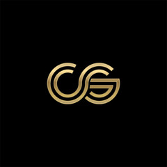Initial lowercase letter cs, linked outline rounded logo, elegant golden color on black background