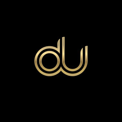 Initial lowercase letter du, linked outline rounded logo, elegant golden color on black background