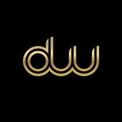 Initial lowercase letter dw, linked outline rounded logo, elegant golden color on black background