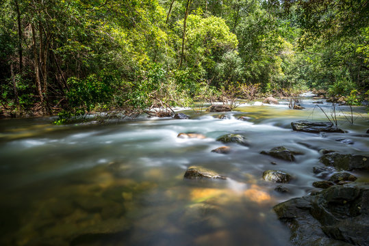 Long exposure picture for waterfall, blurred motion of water (Koh Chang, Thailand)