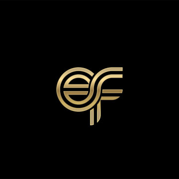 Initial lowercase letter ef, linked outline rounded logo, elegant golden color on black background