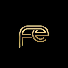 Obraz premium Initial lowercase letter fe, linked outline rounded logo, elegant golden color on black background