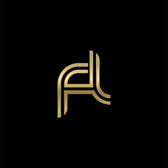 Initial lowercase letter fl, linked outline rounded logo, elegant golden color on black background
