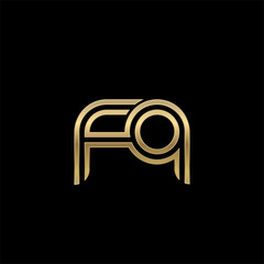 Initial lowercase letter fq, linked outline rounded logo, elegant golden color on black background