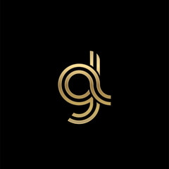 Initial lowercase letter gl, linked outline rounded logo, elegant golden color on black background © ariefpro