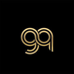Initial lowercase letter gq, linked outline rounded logo, elegant golden color on black background