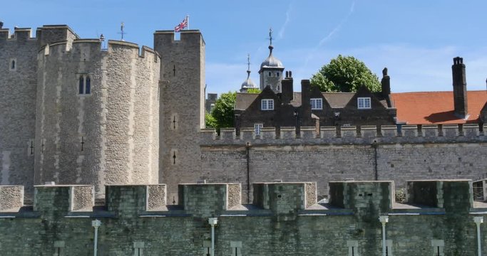 Tower of London castle on north bank of the River Thames