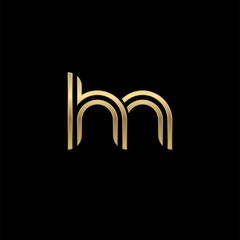 Initial lowercase letter hn, linked outline rounded logo, elegant golden color on black background