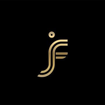 recommend clip art: Initial lowercase letter jf, linked outline rounded logo, elegant golden color on black background