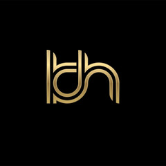 Initial lowercase letter kh, linked outline rounded logo, elegant golden color on black background