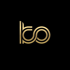 Initial lowercase letter ko, linked outline rounded logo, elegant golden color on black background - obrazy, fototapety, plakaty