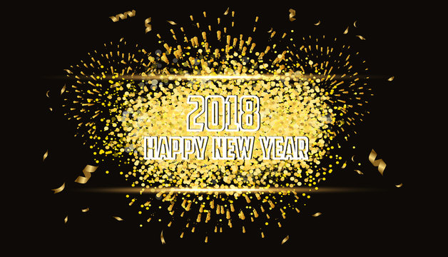 Happy new year 2018 gold background with fireworks