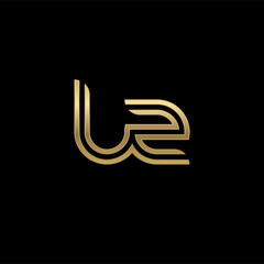 Initial lowercase letter lz, linked outline rounded logo, elegant golden color on black background