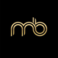 Initial lowercase letter mb, linked outline rounded logo, elegant golden color on black background