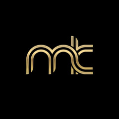 Initial lowercase letter mk, linked outline rounded logo, elegant golden color on black background