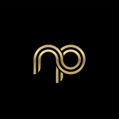 Initial lowercase letter np, linked outline rounded logo, elegant golden color on black background © ariefpro