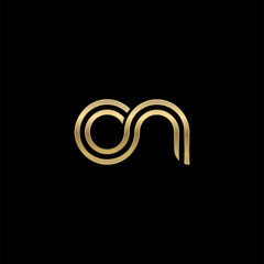 Initial lowercase letter on, linked outline rounded logo, elegant golden color on black background