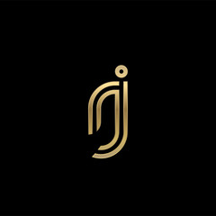 Fototapeta premium Initial lowercase letter rj, linked outline rounded logo, elegant golden color on black background