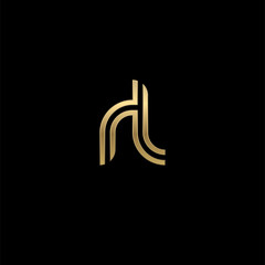 Fototapeta premium Initial lowercase letter rl, linked outline rounded logo, elegant golden color on black background