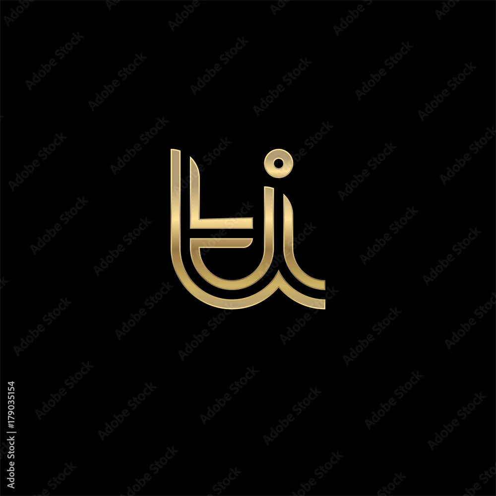 Wall mural Initial lowercase letter ti, linked outline rounded logo, elegant golden color on black background