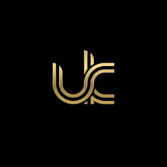 Initial lowercase letter uk, linked outline rounded logo, elegant golden color on black background