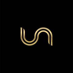 Initial lowercase letter un, linked outline rounded logo, elegant golden color on black background © ariefpro