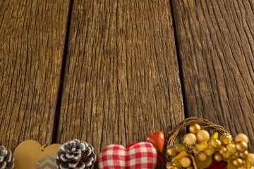 Christmas decorations on wooden table