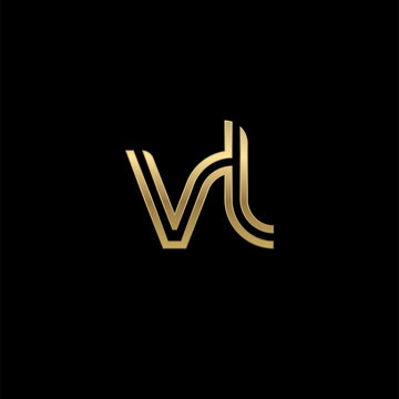 Initial lowercase letter vl, linked outline rounded logo, elegant golden color on black background