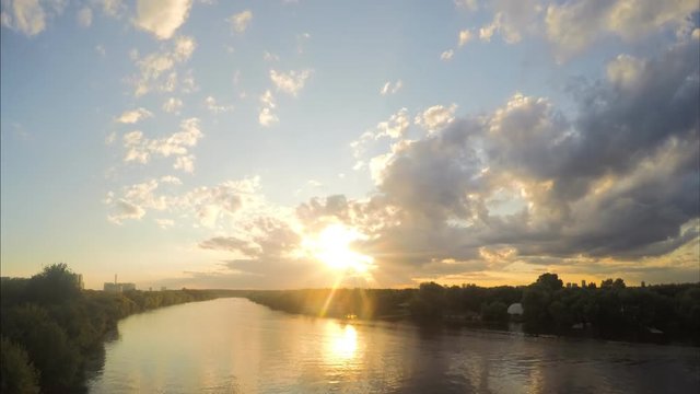 Sun And Sunset Over River And park Timelapse