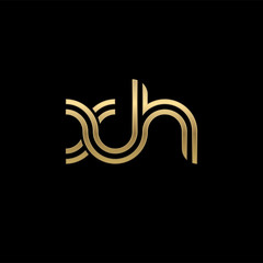 Initial lowercase letter xh, linked outline rounded logo, elegant golden color on black background