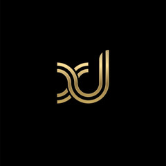 Initial lowercase letter xl, linked outline rounded logo, elegant golden color on black background