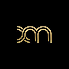 Initial lowercase letter xm, linked outline rounded logo, elegant golden color on black background