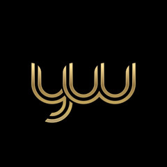 Fototapeta na wymiar Initial lowercase letter yw, linked outline rounded logo, elegant golden color on black background